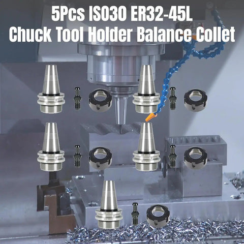 Five Piece ISO30 ER32 45L Balance Chuck Tool Holder Set For CNC Milling Lathe Engraving Machine Stainless Steel With Pull Stud G2.5