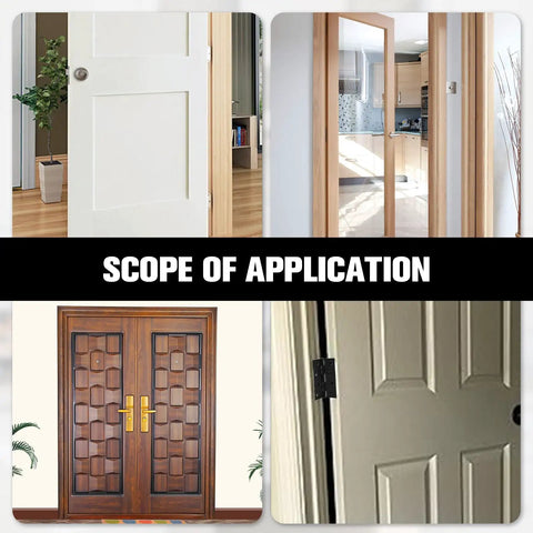 Image showing various door applications using 10 Pcs Two Inch Black Stainless Steel Small Door Hinges With Screws Kit For Doors Windows Cabinets Dollhouses Wooden Boxes Toolboxes And Furniture Projects Three Leaf Non Mortised Hinges.