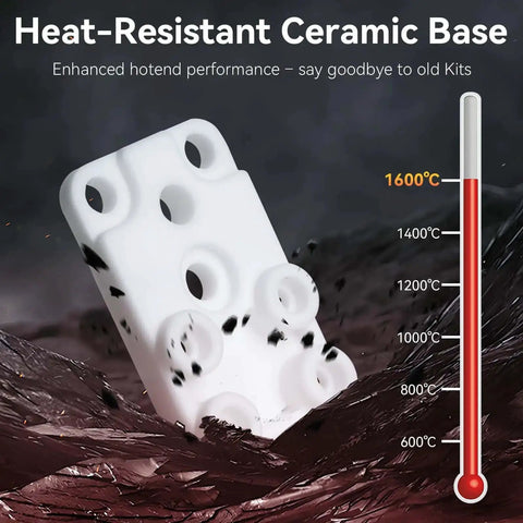 Ceramic Zirconia Hotend Upgrade Kit For 3D Printers Like A1 And A1 Mini, showcases ceramic base with heat resistance up to 1600°C.