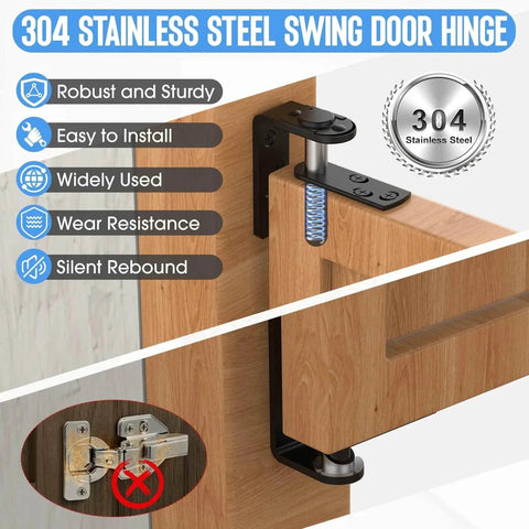 Heavy Duty Self Closing Saloon Door Hinges 304 Stainless Steel installed on wooden door showing pivot mechanism