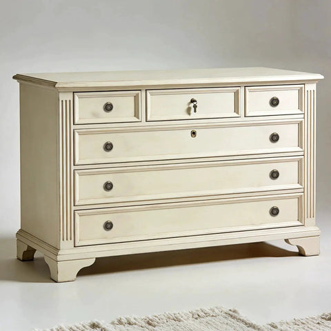 White dresser with Antique Brass Dresser Knobs And Cabinet Pulls Set Of 6 Vintage Single Hole Metal Handles for cabinets and dressers.