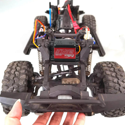 2 Pack 20Kg High Torque RC Servo Motor Waterproof Digital Servo installed in RC truck chassis, showing full metal gear and aluminum case