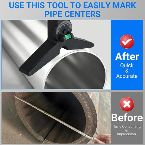 Magnetic Centering Head for Pipes With Y Shape Design and Adjustable Dial Bubble Protractor, Pipefitter Tool for Quick Centering Circles, Large Size Heavy Duty for Plumbing and Fabrication by Jhtii in use on steel pipe.