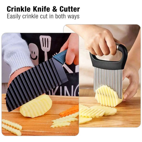 Crinkle Cutter Knife With Peeler For Veggies And Fruit Wave Blade Stainless Steel Kitchen Cutter with ergonomic handle