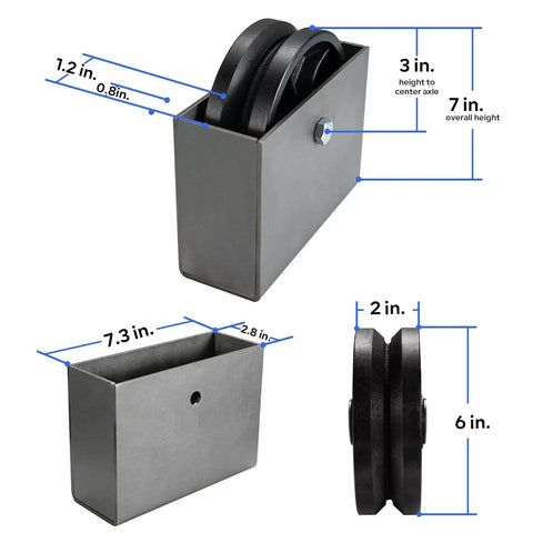 Heavy Duty V Groove Wheel With Box 6 By 2 Cast Iron Gate Track Wheel Beefy 1000 Lb Capacity For V Track Rail dimensions shown