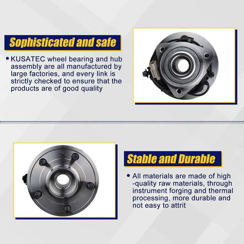 Two Pack Front Wheel Bearing Hub Assembly 513234 For 2006 Through 2010 Jeep Commander Front And 2005 Through 2010 Grand Cherokee Front With Five Lug And ABS Compatibility, steel components with safety and durability features, close-up view.