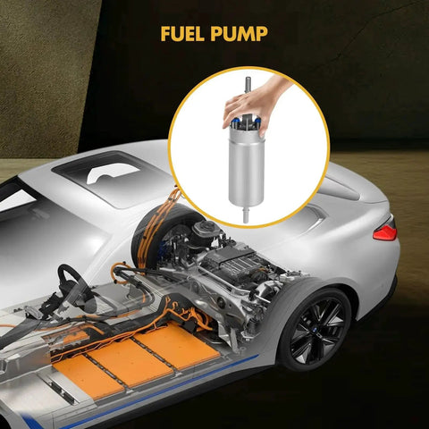 Diagram of BMW car with highlighted Fuel Pump showing Beefed Up Electric Fuel Pump Replacement For BMW 528i 2.0L 2012 2013 2014 2015 2016, BMW 535i 3.0L 2011 2012 2013 2014 2015 2016, And BMW 535i GT 3.0L 2011 2017 FG1550 E2000.