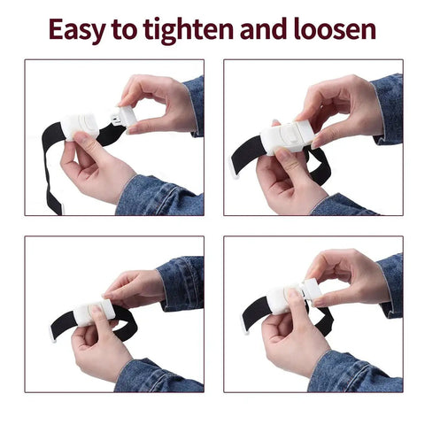 Hands demonstrating Six Pack Tourniquet Elastic First Aid Quick Release Bands For Medical And Sports Emergency Use No Fuss Latex Free Cotton Ribbon