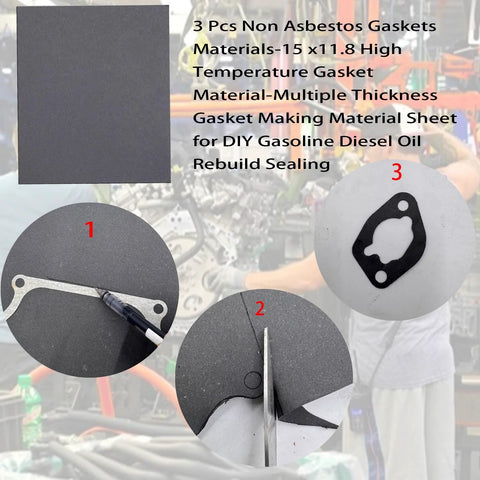 3-pack DVBB non-asbestos gasket sheets, gray high-temperature material, 15 x 11.8 in for automotive sealing