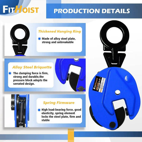 Heavy Duty Vertical Plate Clamp 0.8 Ton Load For Lifting And Transporting with alloy steel and safety features