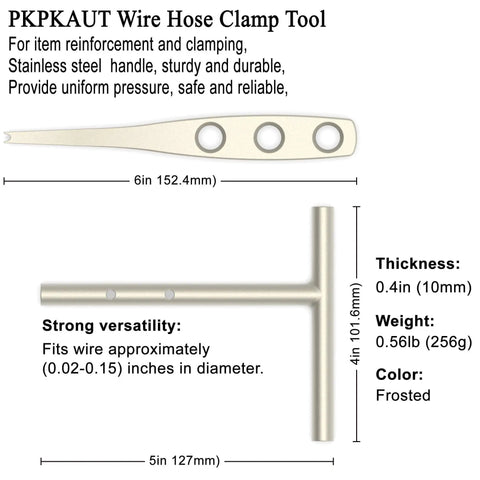 Diagram of a Heavy Duty Manual Wire Binder Hose Clamp For Diy Home Improvement, featuring dimensions and stainless steel material.