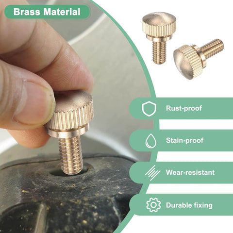 Six Pack Knurled Thumb Screws M6x12mm Solid Brass Round Head Fasteners With Shoulder Grip For Electronics Repair PC Building 3D Printing Furniture Assembly Marine Fittings And Eyeglass Screws shown being installed