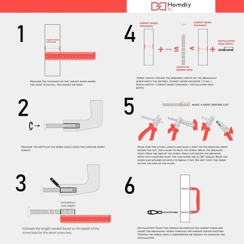 Diagram of installation instructions for 10 Pack 5 Inch Matte Black Cabinet Pulls For Kitchen Cabinets, Dresser Drawers, And Cupboards, Modern Square Aluminum Alloy Handles, showing measuring and cutting process.