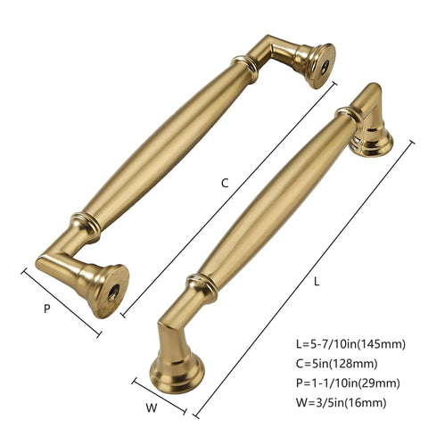 5 Inch Brushed Brass Cabinet Pulls 10 Pack, heavy duty solid warm gold handles for cabinets, center to center 5 inch measurement guide