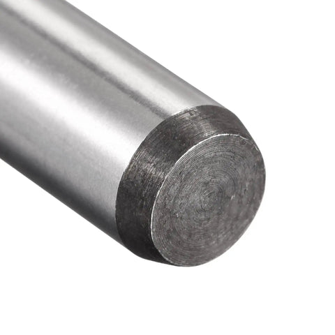Close-up of 3/8 inch dowel pins set of 2, 2-1/2 inch length, heat treated alloy steel, bright finish for accurate alignment.