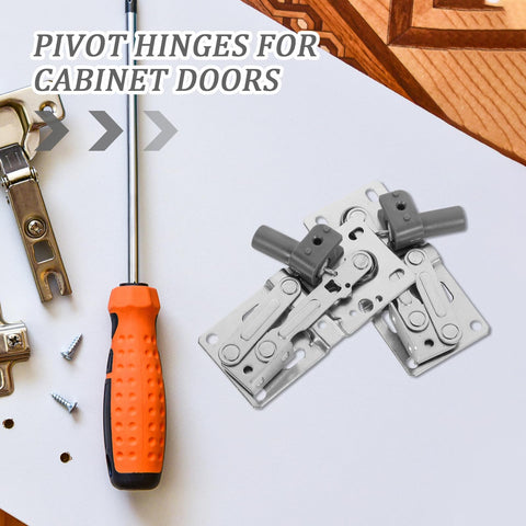 Two Pack Soft Close Tip Out Cabinet Hinges With Damping For Quiet Closing, shown with screwdriver and screws