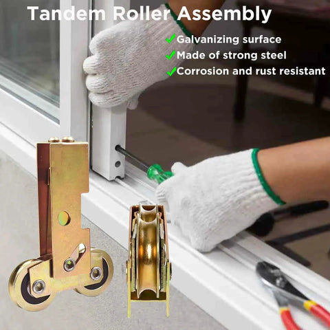 Two Pack Tandem Sliding Patio Door Roller Assembly One And A Quarter Inch Wheel With Steel Ball Bearings Rear Adjustable Replacement For Sliding Glass Doors Screen Doors Gates And Windows Includes Four Screws
