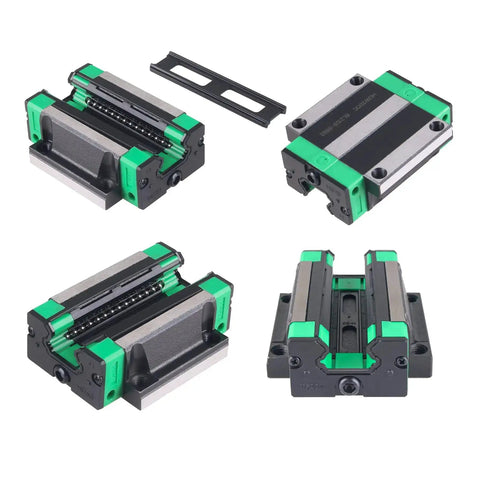HGR20 and HGW20CC flank-type bearing carriage blocks from the 2 Pack HGR20 1500mm Linear Guide Rails and 4 HGW20CC Flange Type Bearing Carriage Blocks for DIY CNC Routers Lathes and Mills Beefy Heavy Duty Smooth Pro Grade Linear Slide Kit