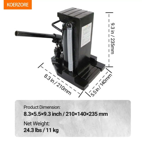 Dual-Function 2.5 Ton Toe Jack and 5 Ton Heavy-Duty Hydraulic Floor Jack With 2-In-1 Lifting, black steel design, dimensions visible