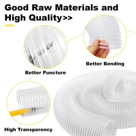 4 Inch Dust Collection Hose For Shop Vac Flexible Ducting With 304 Stainless Steel Clamps Puncture Resistant PVC Tube