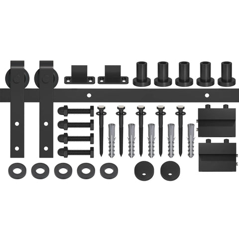 6.6 Foot Sliding Barn Door Hardware Kit With Upgraded Two Point Screw Fixation Modular Track Heavy Duty For Single Door 36 To 40 Inches Wide Smooth Quiet Sliding And Easy To Install components, including screws and tracks