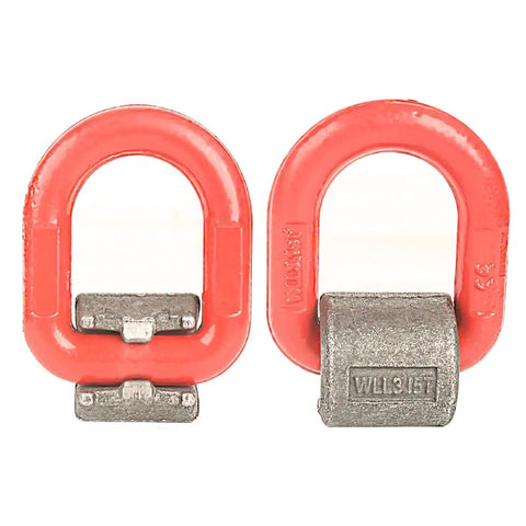 Front view of 3.15 Ton Heavy Duty Welded Lifting Ring G80 Forged Alloy Steel D Ring Attachment, red and silver, 3/4 in diameter.