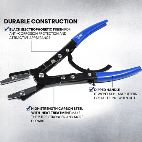 3Pcs Ratcheting Hose Pinch Off Pliers Set For Automotive Cooling And Fuel Lines, side view, black and blue handle