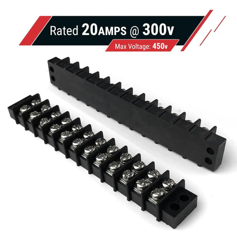 Double Row 12 Circuit Screw Terminal Block Junction Strip With Barrier 300V 20A Heavy Duty Tin Plated Brass Terminals