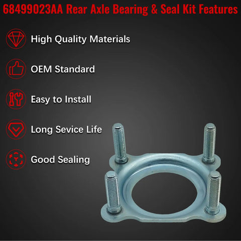 Rear Axle Bearing And Seal Kit For Wrangler JK 3.6L 2012 2017 And 3.6L 2018 3.8 2007 2011 8 Piece Set Built To Last For Off Road And Daily Drive 68499023AA shown with features