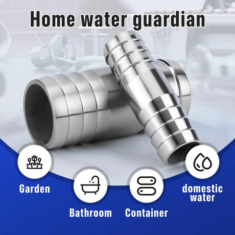 Close-up of two 3/4 in 304 stainless steel hose barb fittings, 4 in length, 2-pack sanitary splicer with hose clamp