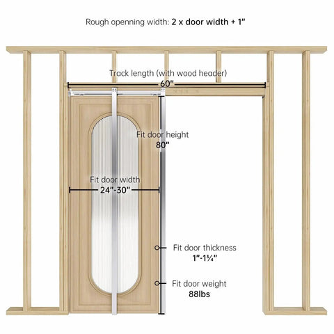 30X80 Inch Pocket Door Frame Kit With Two Way Soft Close For 2X4 Stud Walls Aluminum Track Sliding Hardware installation