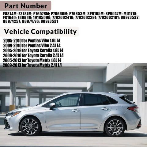 Side view of a silver compact car showing compatibility for E8874M Electric Fuel Pump Module Assembly Toyota Corolla Matrix Vibe