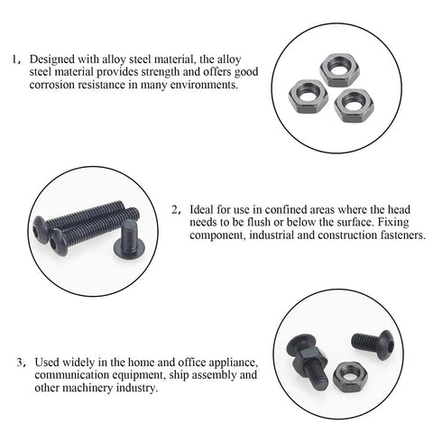 360 Piece M3 Hex Button Head Bolts Set, Pro Grade 10.9 Alloy Steel Screws Nuts Kit With Hex Wrench, bolts and nuts displayed