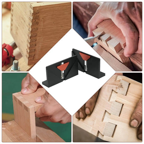 Pro Grade Right Angle Spline Jig for Tablesaw and Router Table showing adjustable corner dovetail jig in woodworking projects.