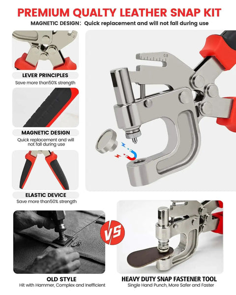 Heavy Duty Snap Fastener Tool Kit With Built In Hole Punch, 40 Sets Four Color Metal Snaps For Boat Cover Repair with magnetic design