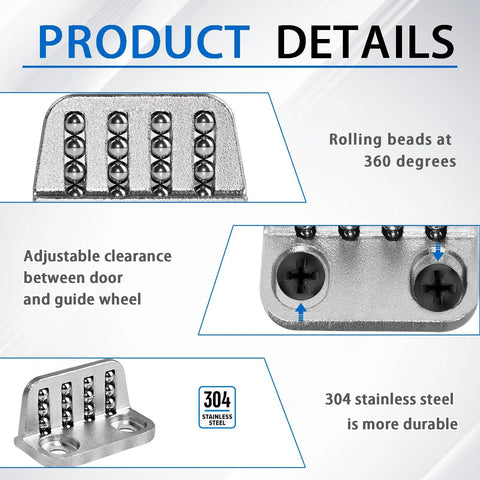 Sliding Barn Door Floor Guide With 360 Degree Ball Bearings, Adjustable Bottom Rollers, Durable Steel Frame, Product Details
