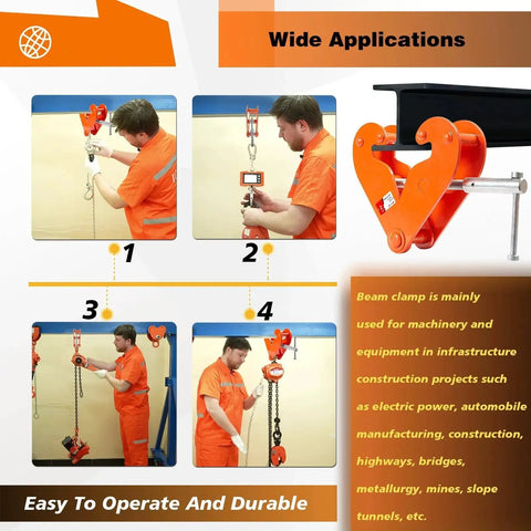 Heavy Duty Beam Clamp 2 Ton Lifting Tool With 3 To 9 Inch Opening For Beams used in lifting demonstration