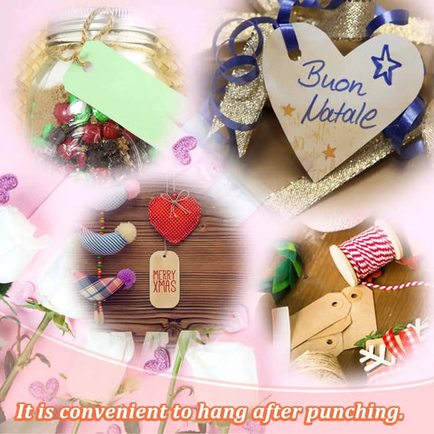 Five Piece Handheld Paper Punch Set With Plastic Handle, Metal Tag Punches for DIY Craft Tags on gift packages and decorations.