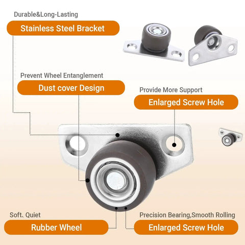Diagram of 1 Inch Side Mount Caster Wheels Set of 4 Non Swivel Rigid Mini Furniture Casters with stainless steel bracket and rubber wheel