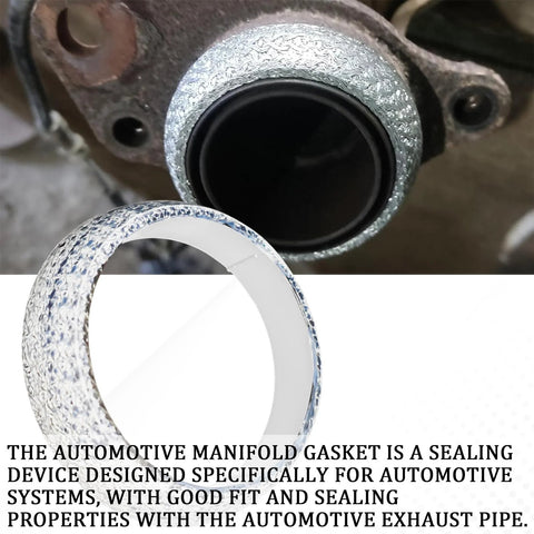 Car exhaust flange gasket, 48mm graphite donut with metal outer ring and white liner, universal SUV/Truck
