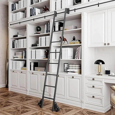 Heavy Duty Industrial Rolling Ladder Hardware Kit With Adjustable Carbon Steel Track, Quiet Smooth Sliding Rails And Braking