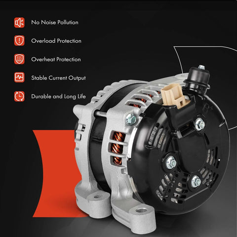 Alternator Replacement For Ford Mustang 2015 To 2023 2.3L EcoBoost RWD 12V 200A with four groove decoupler pulley