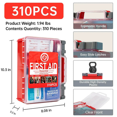 Comprehensive 310 Piece Hard Case First Aid Kit For Home Car Camping Travel Hiking Truck Office Sports And Outdoor Emergencies