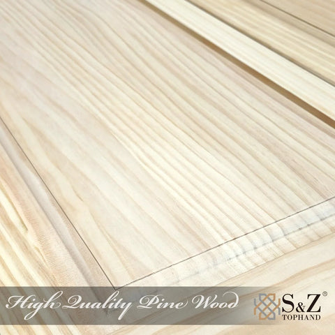 Close-up of unfinished paneled pine wood texture from Unfinished Paneled Pine Bi-Fold Door 30x80 Inches For Closet And Interior Use With Hardware Kit And Handle Built Tough, Barn Style Wood Slab Door For Rustic Modern Homes