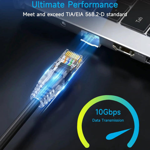 Cat6 Ethernet Patch Cables 6 Ft Set Of 10 For Home, Office And Data Centers, 10G Ready, Durable 26 AWG, plugged into laptop