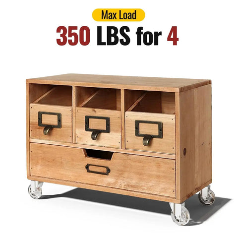 Wooden furniture on transparent casters, highlighting three inch transparent swivel casters without brakes for furniture.