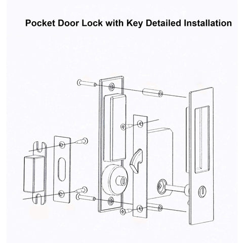 Installation diagram of Privacy Pocket Door Lock With Key And Handle, 7 Inch Brushed Gold Invisible Rectangular Edge Pull