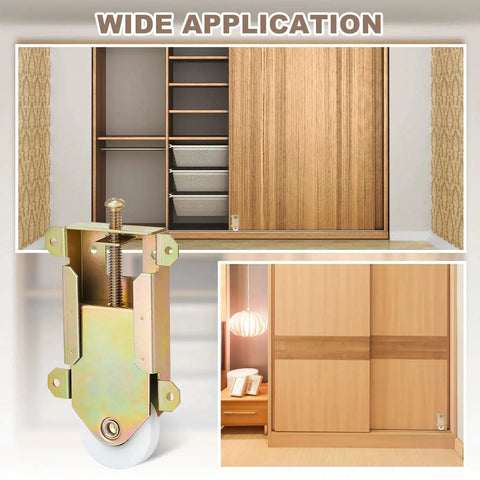 4 Pcs Sliding Mirror Closet Door Roller Wheels Replacement Assembly 2-5/16 Inch Mounting shown installed on closet door