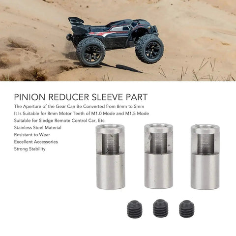 3 Pack Pinion Reducer Sleeve 8mm To 5mm Shaft Adapter For RC Cars Stainless Steel Fits M1.0 Mold And M1.5 Mold With 8mm Motor Teeth