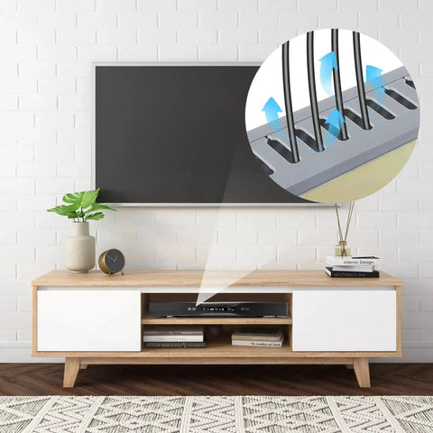 Living room with TV stand showcasing Six Piece Open Slot Wiring Raceway Duct For Under Desk Cable Management and cord concealment